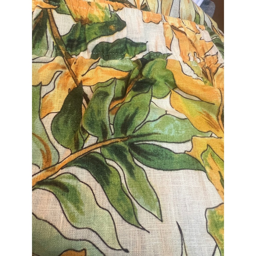 Tahari Womens L 100% Linen Tropical Floral Wide Leg Pants Yellow Green High Rise - Picture 6 of 7